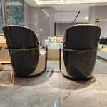 Modern Luxury Seating Collection with 3D Relief Craftsmanship, Natural Wood Veneer, Gold Stainless Steel Accents & Integrated Ambient Lighting